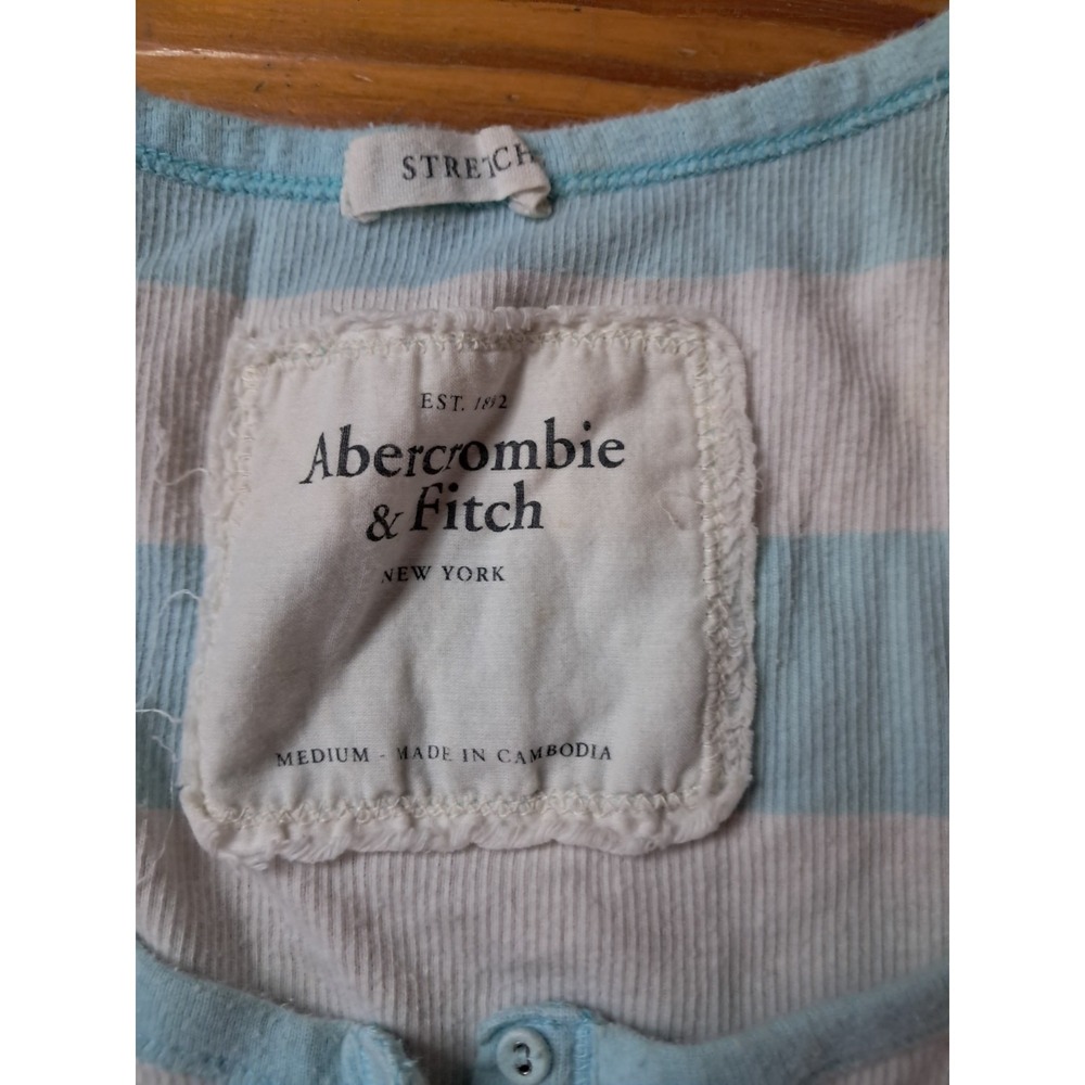Abercrombie & Fitch Women's Striped Fitted Blue/White Y2K Tank Top Size M - Picture 2 of 2